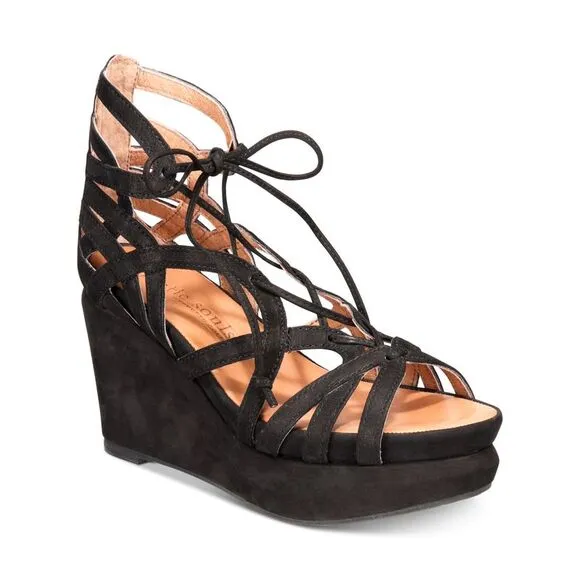 GENTLE SOULS KENNETH COLE Womens Black 1&quot; Platform Joy Wedge Sandals Shoes 6 M
