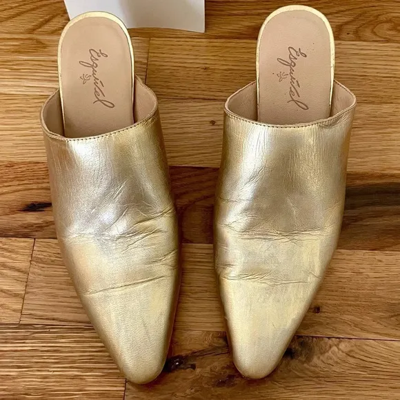 George Esquivel Custom Handmade Gold Leather Heeled Mules Size 6