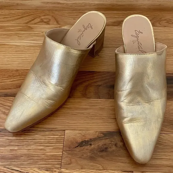 George Esquivel Custom Handmade Gold Leather Heeled Mules Size 6