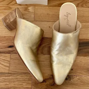 George Esquivel Custom Handmade Gold Leather Heeled Mules Size 6