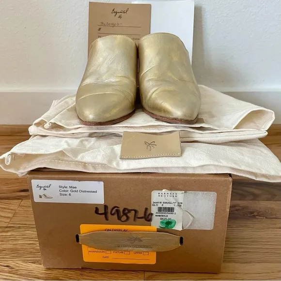 George Esquivel Custom Handmade Gold Leather Heeled Mules Size 6
