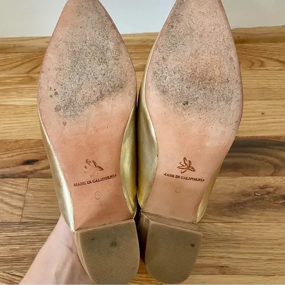 George Esquivel Custom Handmade Gold Leather Heeled Mules Size 6