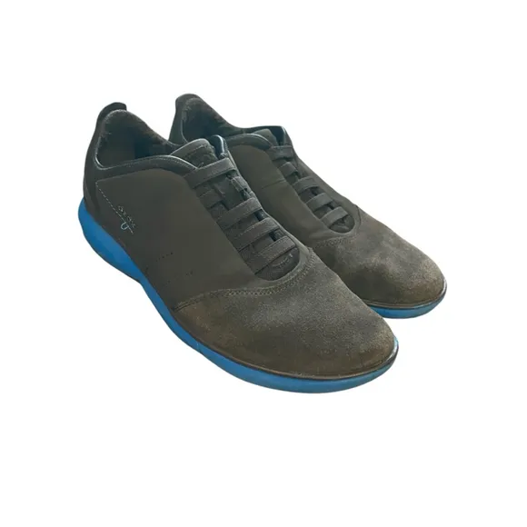 Geox U Nebula B Gray Brown Turquoise Respira Suede Lace Up Euro Sneakers 9