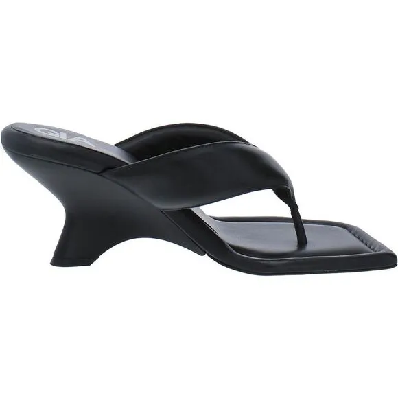 Gia Borghini Womens Gia 6 Black Leather Thong Slides Wedge Sandals Shoes NWT