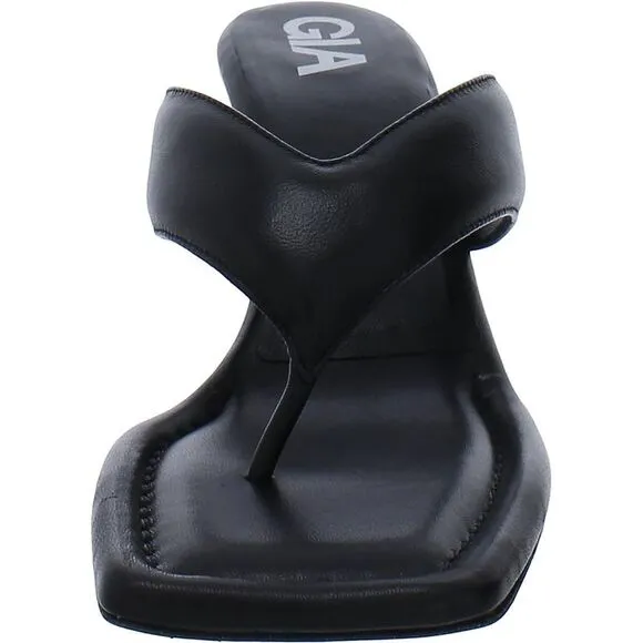 Gia Borghini Womens Gia 6 Black Leather Thong Slides Wedge Sandals Shoes NWT