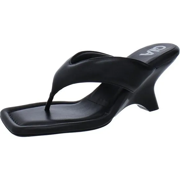 Gia Borghini Womens Gia 6 Black Leather Thong Slides Wedge Sandals Shoes NWT