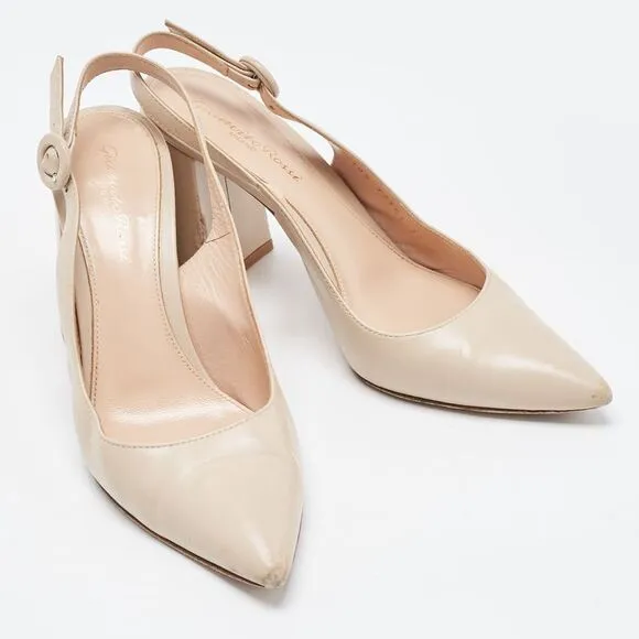 Gianvito Rossi Beige Leather Slingback Pumps Size 36.5