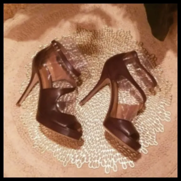 Gino Rossi Ankle Strap Open Toe Chocolate Brown Heeled Sandals