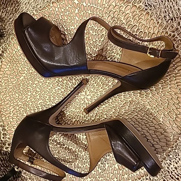 Gino Rossi Ankle Strap Open Toe Chocolate Brown Heeled Sandals