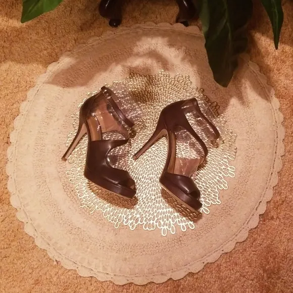 Gino Rossi Ankle Strap Open Toe Chocolate Brown Heeled Sandals