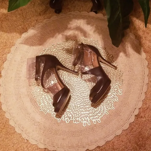 Gino Rossi Ankle Strap Open Toe Chocolate Brown Heeled Sandals