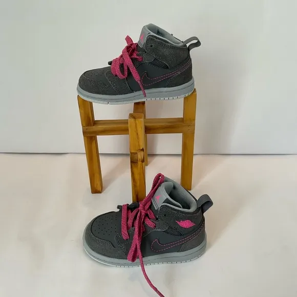 Girls Nike Air Jordan High-Top Sneakers with Pink Laces