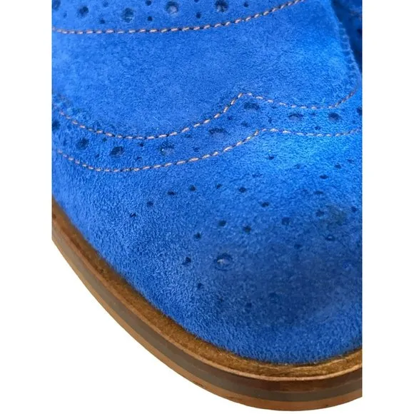 Girotti Women's Custom Made Blue Suede Oxford Heels Size 38 Made in Italy EUC