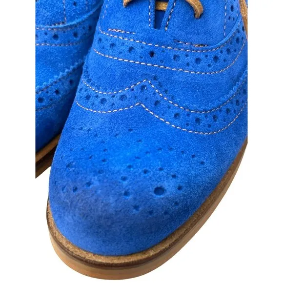 Girotti Women's Custom Made Blue Suede Oxford Heels Size 38 Made in Italy EUC