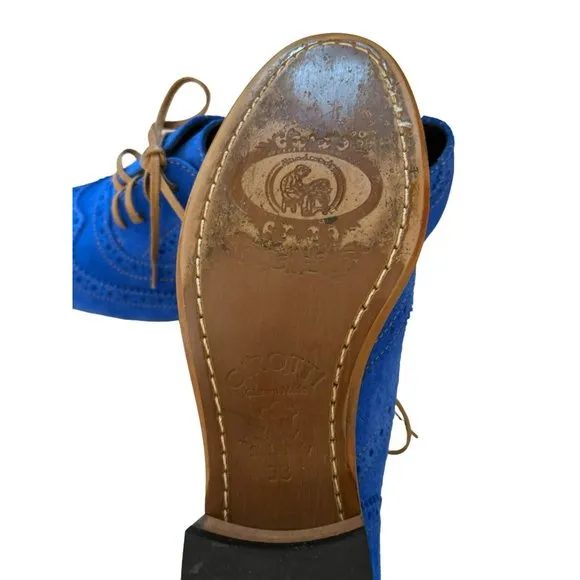 Girotti Women's Custom Made Blue Suede Oxford Heels Size 38 Made in Italy EUC