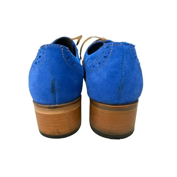 Girotti Women's Custom Made Blue Suede Oxford Heels Size 38 Made in Italy EUC