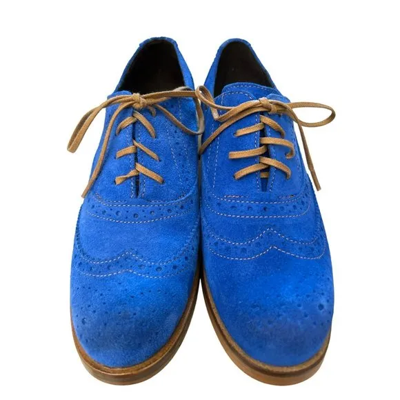 Girotti Women's Custom Made Blue Suede Oxford Heels Size 38 Made in Italy EUC