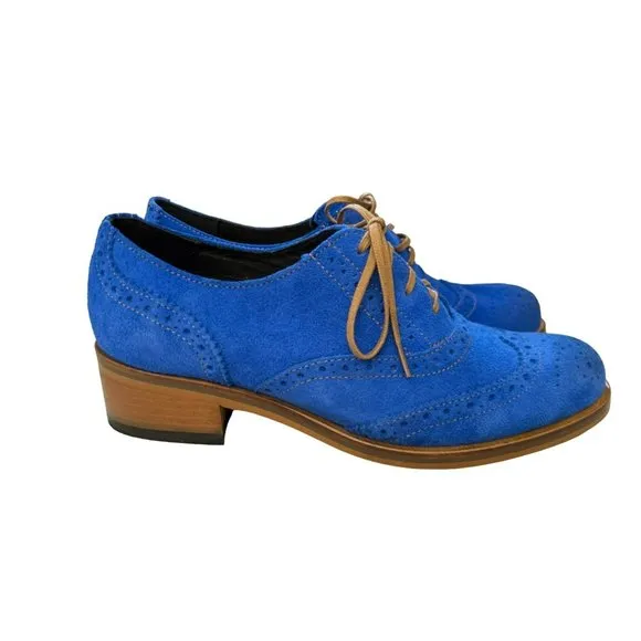 Girotti Women's Custom Made Blue Suede Oxford Heels Size 38 Made in Italy EUC