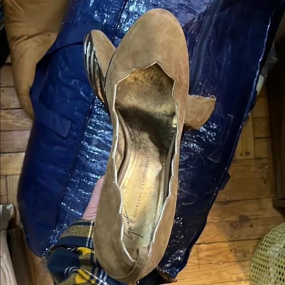Giuseppe Zanotti Brown and Green Wedges with Artistic Flair