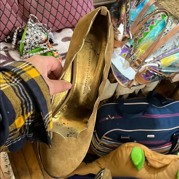 Giuseppe Zanotti Brown and Green Wedges with Artistic Flair