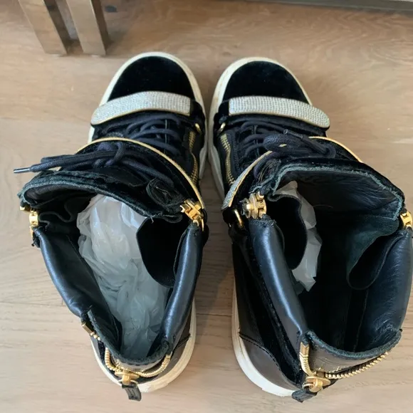 Giuseppe Zanotti coby black gold white high top sneakers sz 45 men