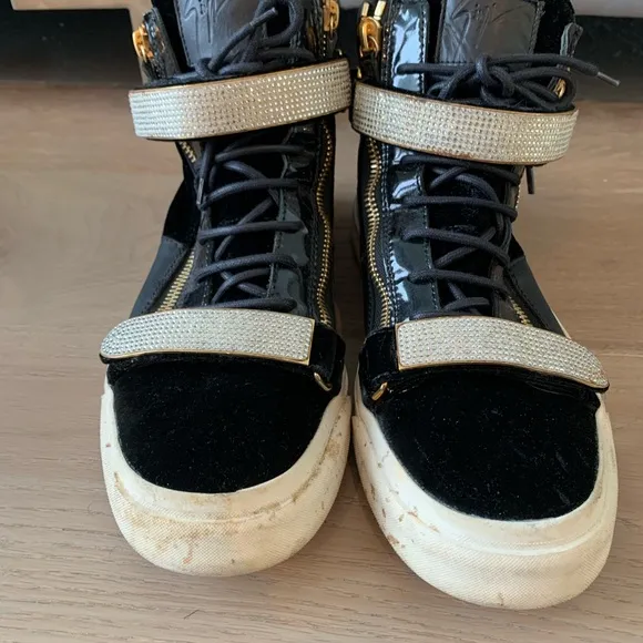 Giuseppe Zanotti coby black gold white high top sneakers sz 45 men