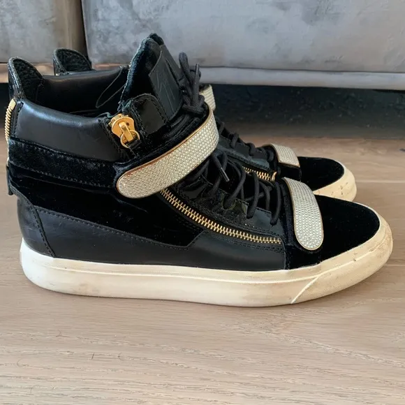 Giuseppe Zanotti coby black gold white high top sneakers sz 45 men