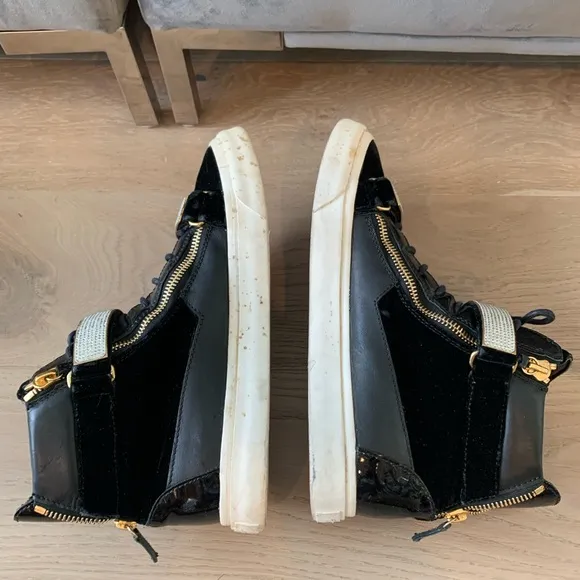 Giuseppe Zanotti coby black gold white high top sneakers sz 45 men