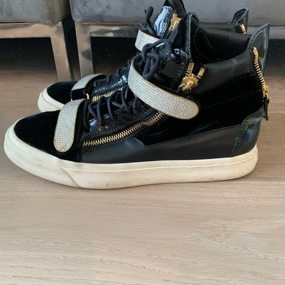 Giuseppe Zanotti coby black gold white high top sneakers sz 45 men