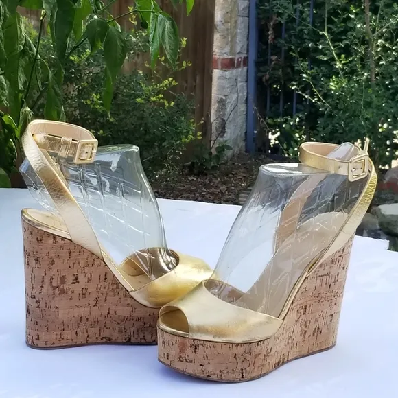 Giuseppe Zanotti Metallic Gold platform wedges heels strappy sandals