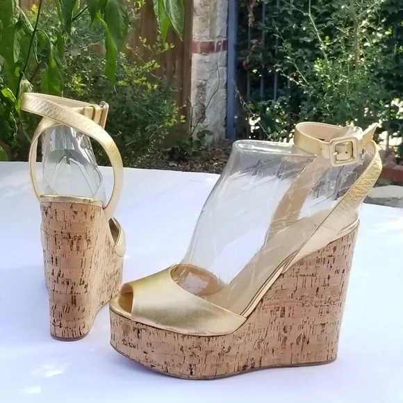 Giuseppe Zanotti Metallic Gold platform wedges heels strappy sandals