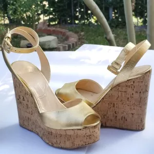Giuseppe Zanotti Metallic Gold platform wedges heels strappy sandals