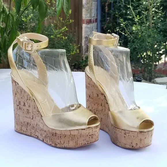 Giuseppe Zanotti Metallic Gold platform wedges heels strappy sandals