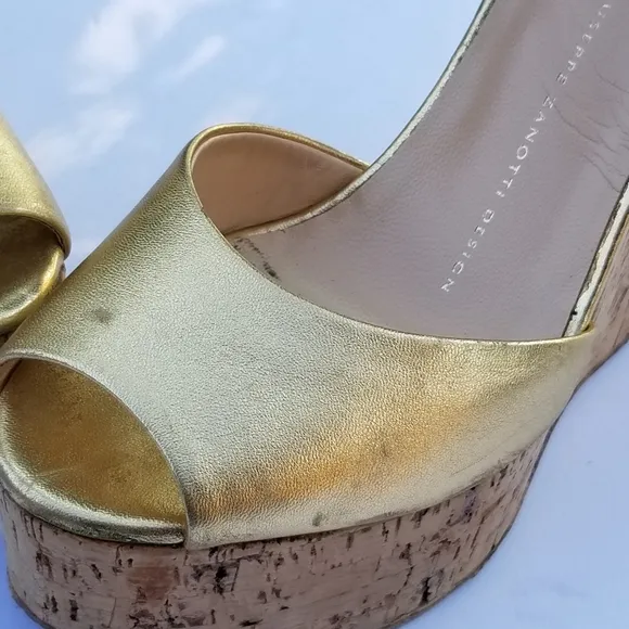 Giuseppe Zanotti Metallic Gold platform wedges heels strappy sandals