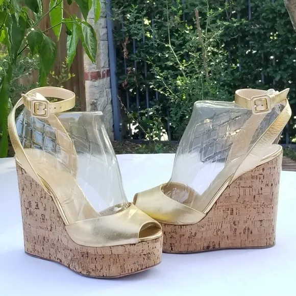 Giuseppe Zanotti Metallic Gold platform wedges heels strappy sandals