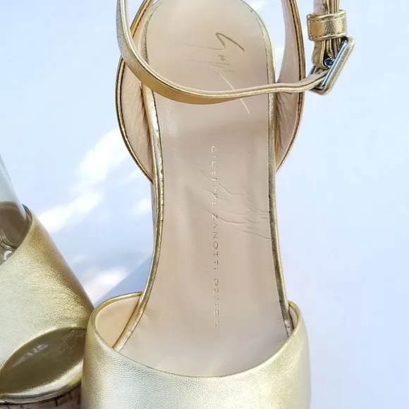 Giuseppe Zanotti Metallic Gold platform wedges heels strappy sandals
