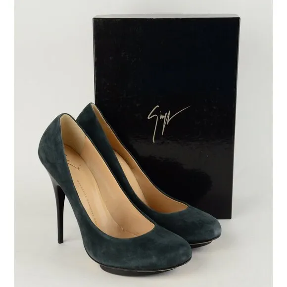 GIUSEPPE ZANOTTI SHOES PUMPS DARK GRAY SUEDE LEATHER PLATFORM HIGH HEEL 40 / 10