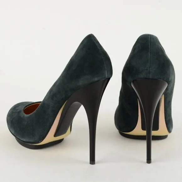 GIUSEPPE ZANOTTI SHOES PUMPS DARK GRAY SUEDE LEATHER PLATFORM HIGH HEEL 40 / 10