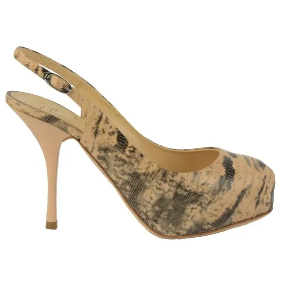 GIUSEPPE ZANOTTI SHOES SLINGBACK SANDALS SNAKESKIN PRINT LEATHER PLATFORM 6.5