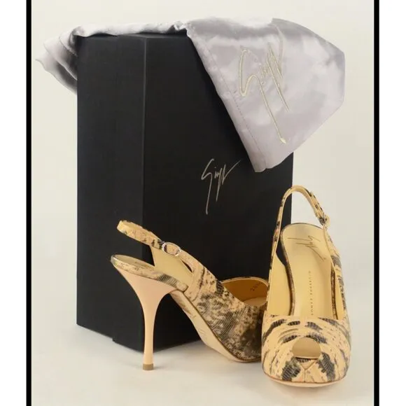 GIUSEPPE ZANOTTI SHOES SLINGBACK SANDALS SNAKESKIN PRINT LEATHER PLATFORM 6.5