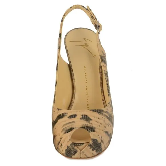 GIUSEPPE ZANOTTI SHOES SLINGBACK SANDALS SNAKESKIN PRINT LEATHER PLATFORM 6.5