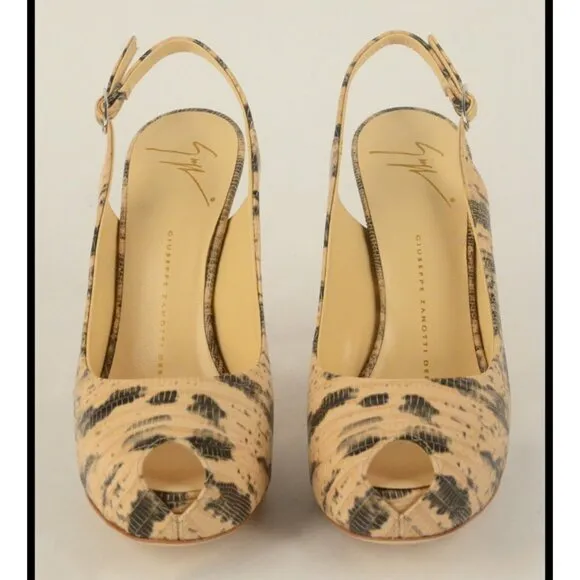 GIUSEPPE ZANOTTI SHOES SLINGBACK SANDALS SNAKESKIN PRINT LEATHER PLATFORM 6.5