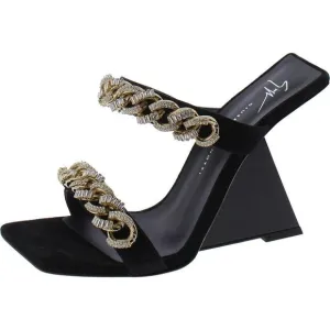 Giuseppe Zanotti Womens Black Suede Embellished Wedge Sandals Shoes