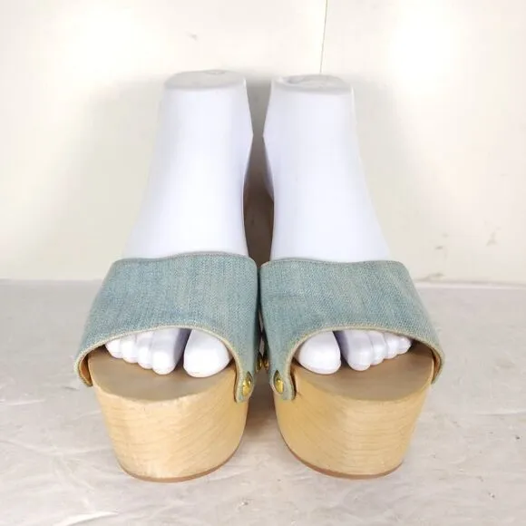 Giuseppe Zanotti Women's US8-8,5 EU39 Blue Denim Wooden Platform Clog Sandals