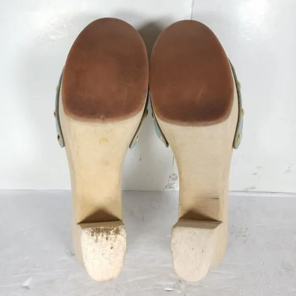Giuseppe Zanotti Women's US8-8,5 EU39 Blue Denim Wooden Platform Clog Sandals
