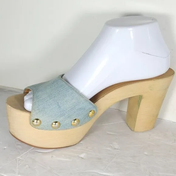 Giuseppe Zanotti Women's US8-8,5 EU39 Blue Denim Wooden Platform Clog Sandals