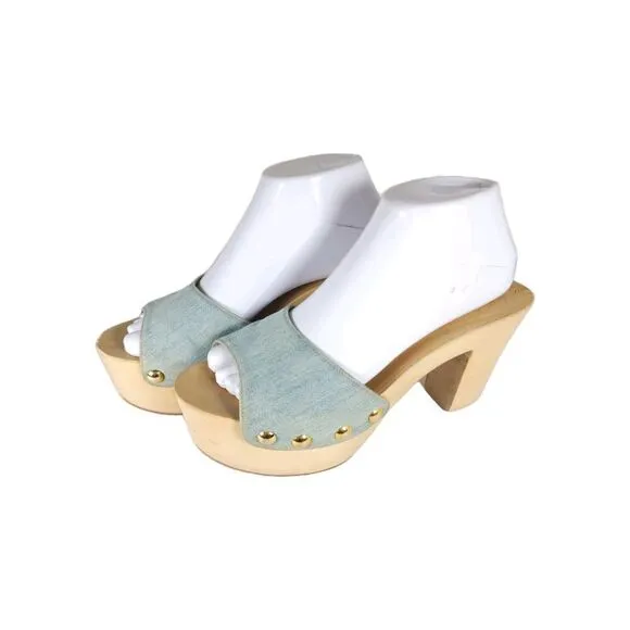 Giuseppe Zanotti Women's US8-8,5 EU39 Blue Denim Wooden Platform Clog Sandals