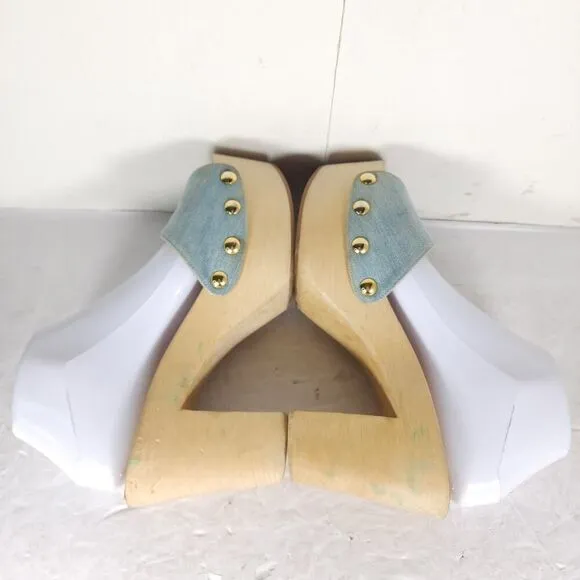 Giuseppe Zanotti Women's US8-8,5 EU39 Blue Denim Wooden Platform Clog Sandals