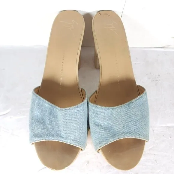 Giuseppe Zanotti Women's US8-8,5 EU39 Blue Denim Wooden Platform Clog Sandals