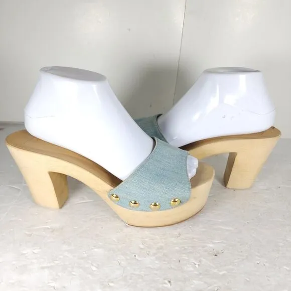 Giuseppe Zanotti Women's US8-8,5 EU39 Blue Denim Wooden Platform Clog Sandals